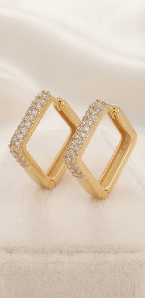 Clara Earrings Mini Square hoops 18K Gold Plated (EARSTACK 3 PAIR)