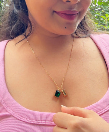 Emerald Golden Cube Necklace