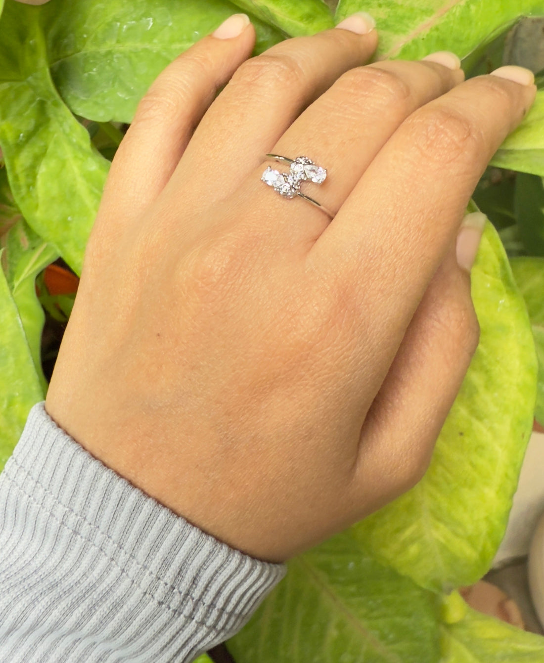 Crystal Rosebud adjustable Ring