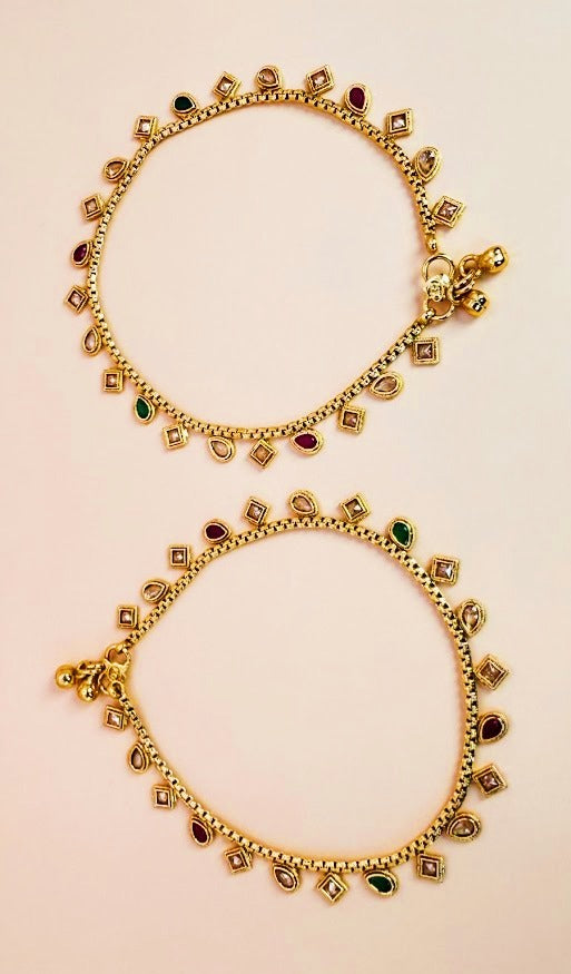 Nurvi Rubygreen Gold Plating Payal