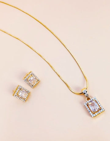 Radiant Rectangle CZ Diamond Necklace Set