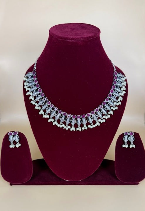 Berry Blossom Oxidized Necklace Set