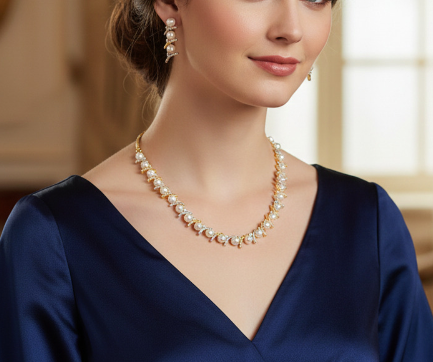 Interlaced Pearl Necklace Set