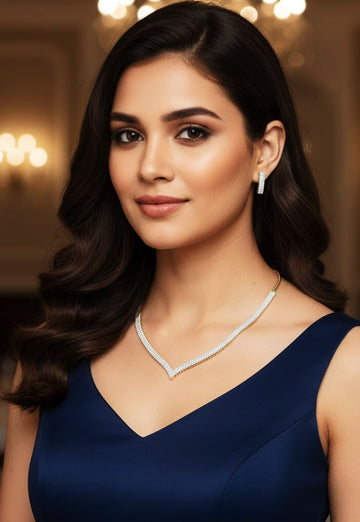 Radiant V shape Cubic Zirconia Necklace Set