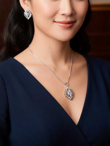 Modern Bloom CZ Diamond Necklace Set