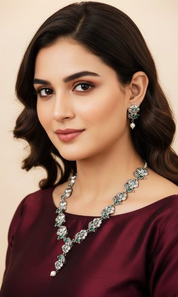 Rose Floral Oxidized Necklace Set