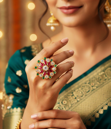 Roshani gold plating multicolor Ring