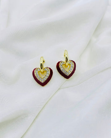 Crimson Heart Earrings 18K Gold Plated