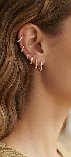 Mini hoops Earrings CZ 3 PAIR Ear Stacks 18K Gold Plated