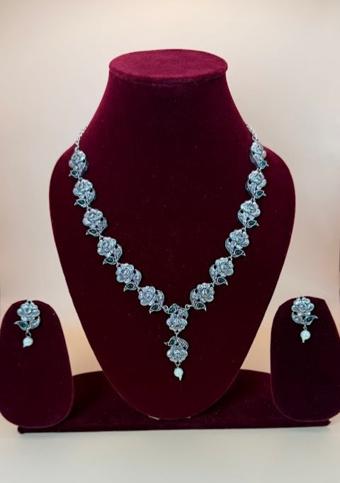 Rose Floral Oxidized Necklace Set