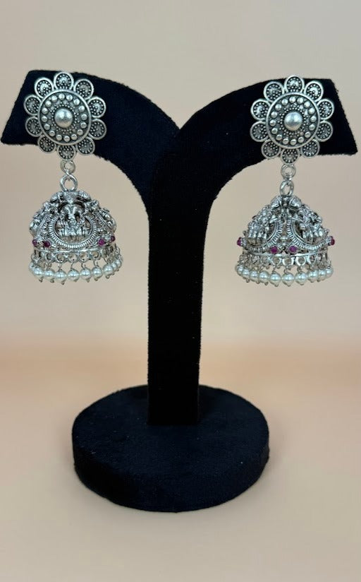Temple Laxmi Deity Oxidized Earrings