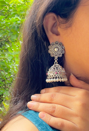 Temple Laxmi Deity Oxidized Earrings