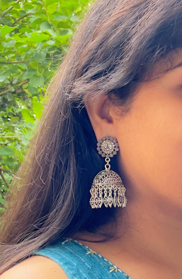 Silver Tone Deity Oxidized Earrings