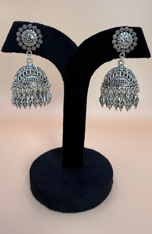 Silver Tone Deity Oxidized Earrings