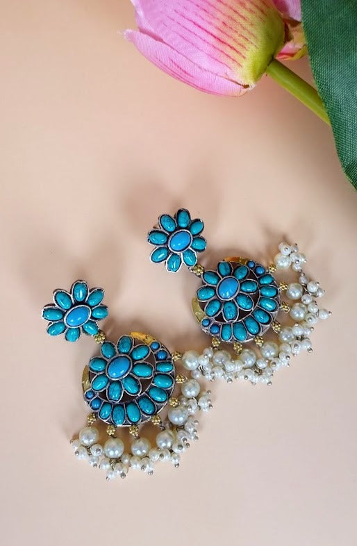 Moonlit Petal Oxidized Earrings
