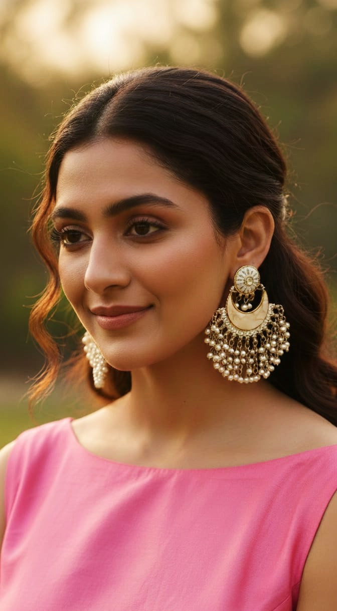 Meenakari Pearl Chandbali