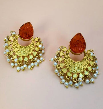 Orange Stone Oxidized Earrings