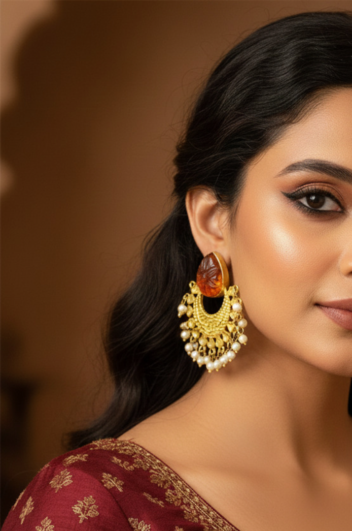 Orange Stone Oxidized Earrings