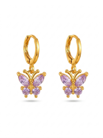 Pink Butterfly Earrings 18K Gold Plated