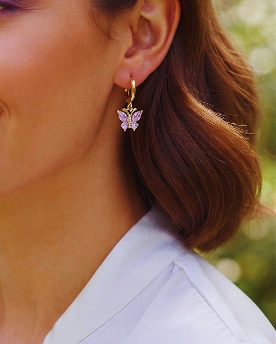 Pink Butterfly Earrings 18K Gold Plated