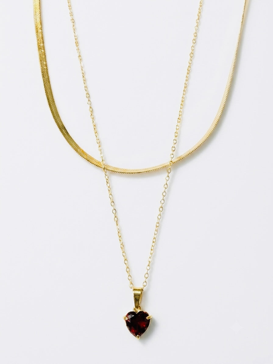 Red velvet heart layer Necklace 18K Gold Plated