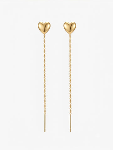 Tiny Heart Tassel Earrings 18K Gold Plated