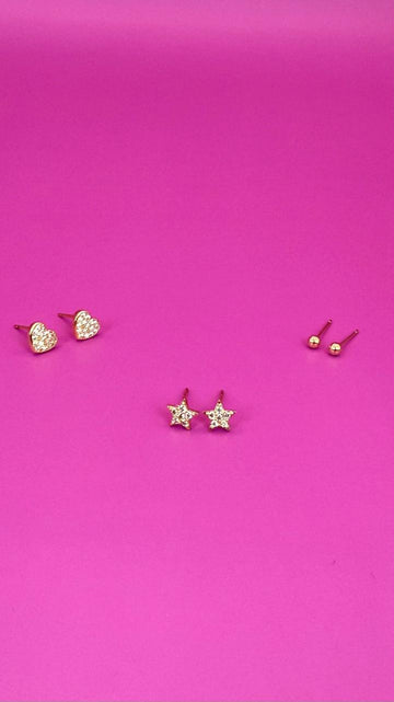 Star Heart Studs Combo Earrings