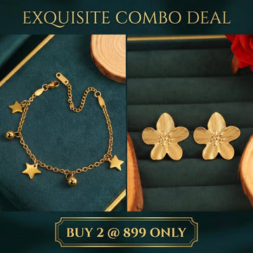 Golden Flower Earrings + Starlit Bracelet (Combo)