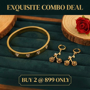 Rose Dangle Earrings + Embellished Sparkling Stone Kada (Combo)