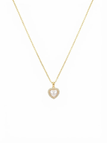 Pearl heart Diamond Necklace 18K gold Plated