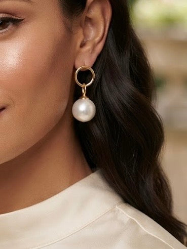 Modern Pearl Earrings 18K Gold Plated (BIG PEARL)